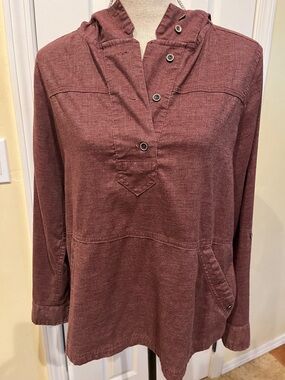 PrAna “Shelton” hemp-blend brown hoodie pullover